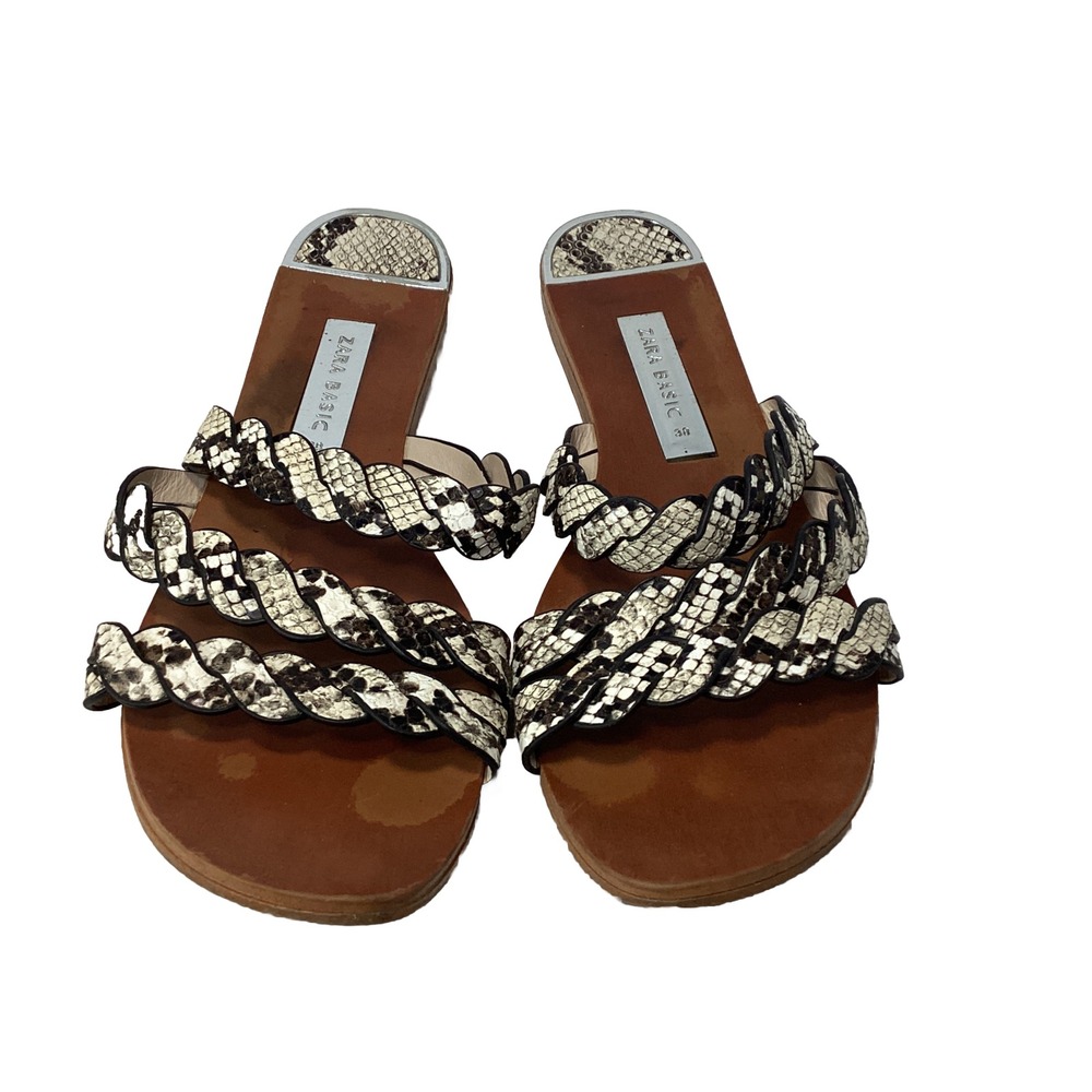 Zara Basic Leather Braided Multi Strap Snakeskin Sandals EU 38 Us 7-7.5